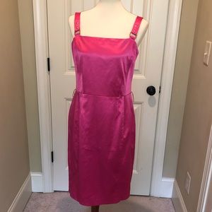 Cache link satin fitted dress with gold hardware